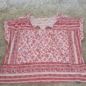 Lucky Brand Red and White Floral Blouse